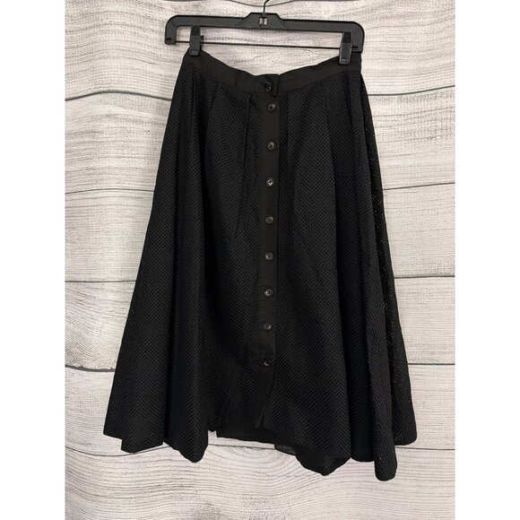 Thakoon Black Perforated Button-Front Midi Skirt - Picture 1 of 4
